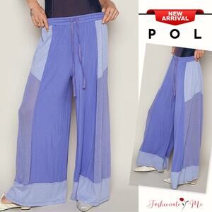 POL High Rise Color Blocked Design Drawstring Wide Leg Palazzo Pants | Purple